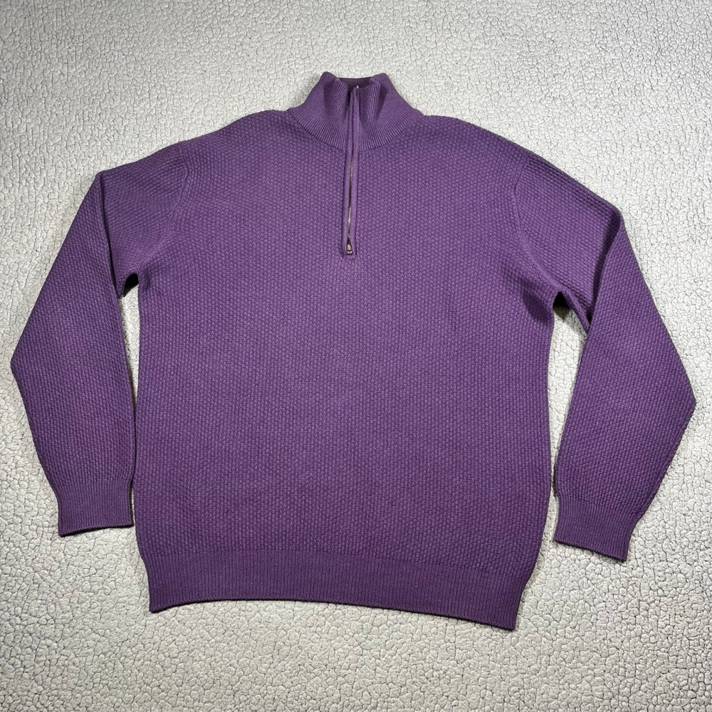 Neiman Marcus Quarter Zip Men XL Cashmere Scotland Waffle Knit Purple Luxury
